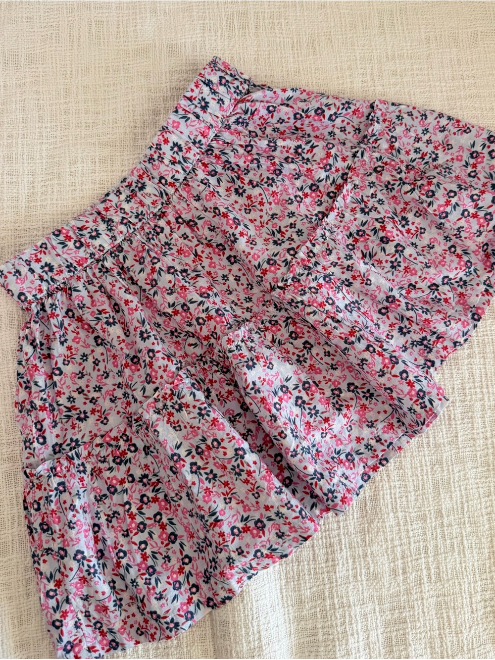 Floral Tiered Ruffle Skirt in Pink, red and Navy